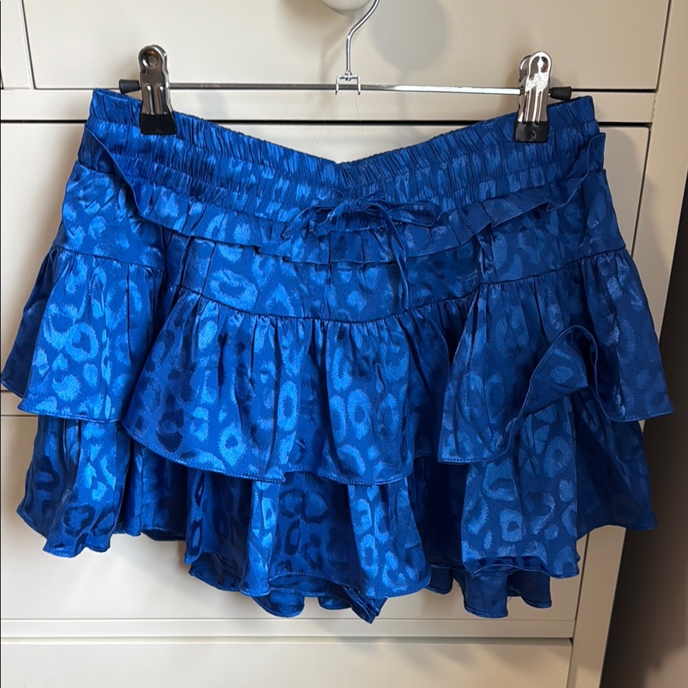 Blue Leopard Print Ruffle Skirt